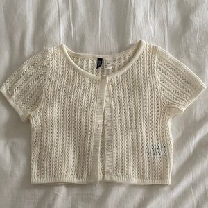 H&M Pointelle Knit Short Sleeve Cardigan